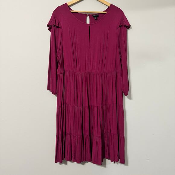 Torrid Dress 2X Wine Tiered Ruffle Keyhole Purple Boho Fall Minimalist - Picture 2 of 15